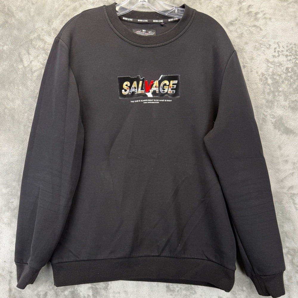 Mania Jeans Mens Salvage Graphic Sweatshirt Black Crew Neck Size M